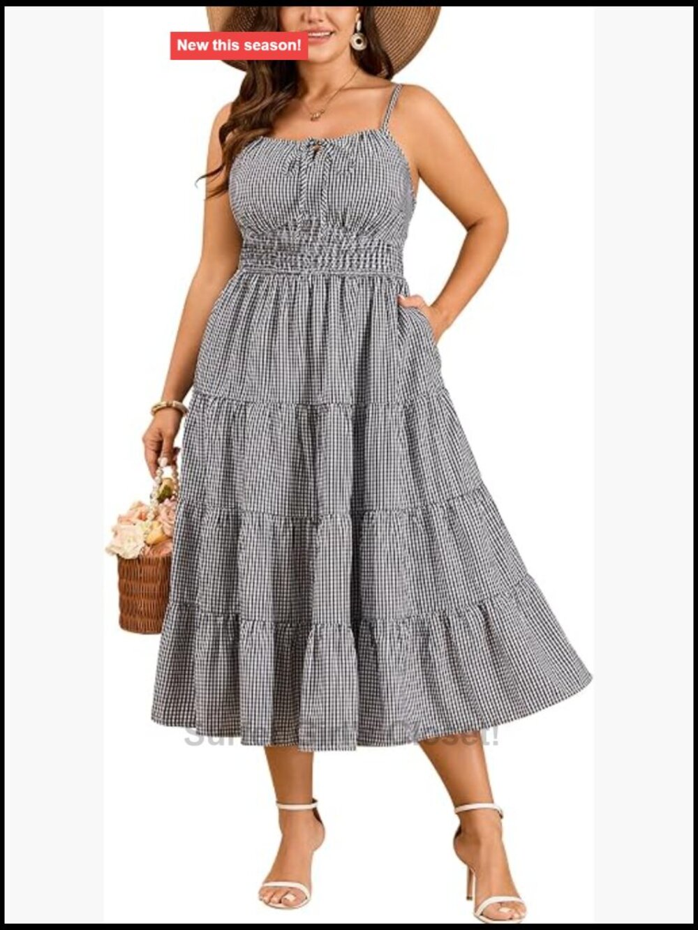 Plus Size Smocked Tiered Midi Dress with Pockets Spaghetti Strap